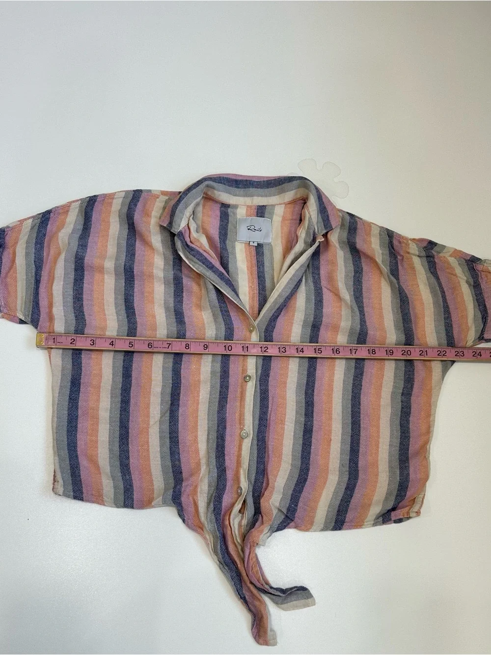 Rails Marley Top Mandalay Stripe Women Size S Button Down Tie Front Linen Rayon - Picture 6 of 11